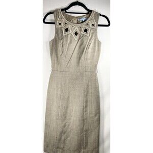 Antonio Melani Cutout Embellished Sheath Safari Pencil Career Beaded Dress Sz 0